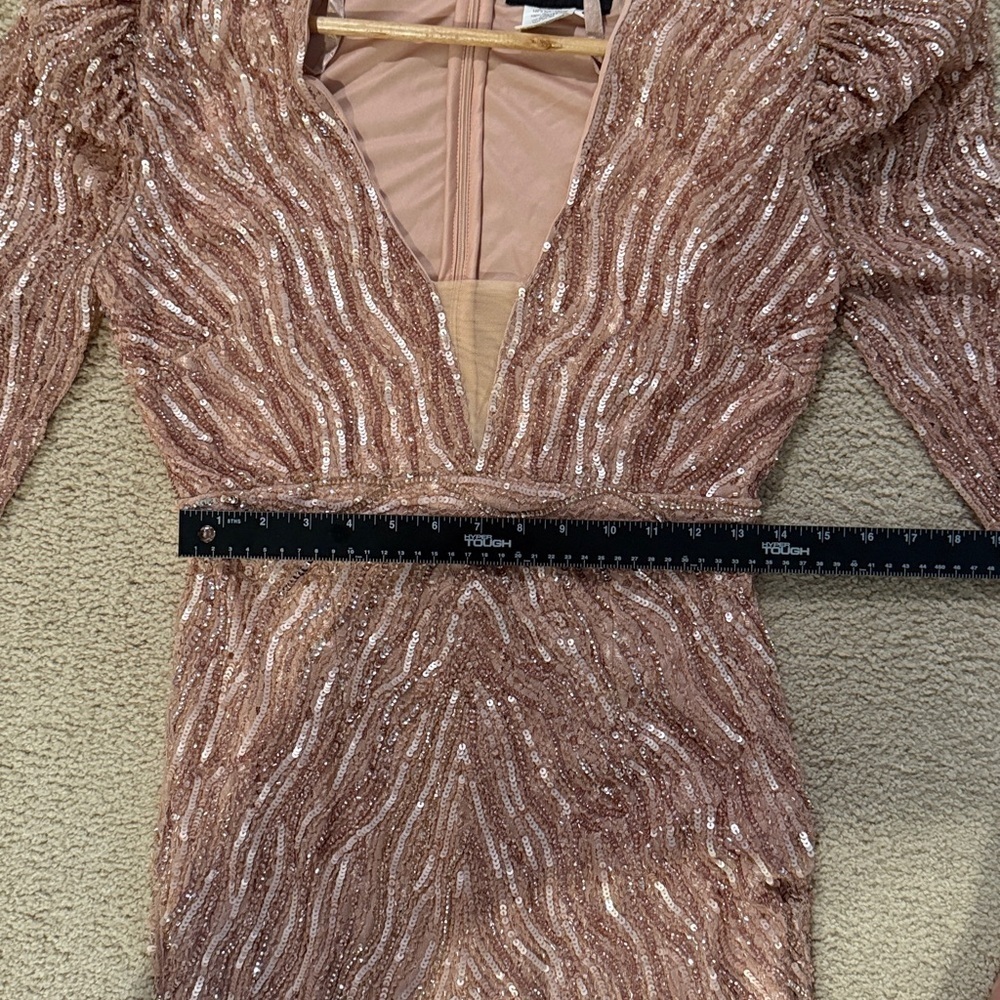 MAC DUGGAL Pink Beaded Puff Sleeve Trumpet Evening Gown Size 4 - Picture 10 of 12